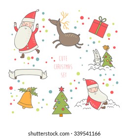 Lovely Christmas vector set in cartoon style.