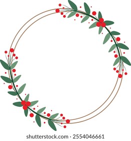 Lovely Circle Frame With Red Cherry And Green Leaves