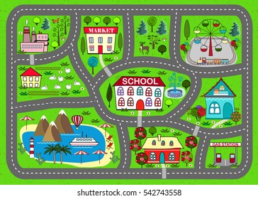 Street Maps For Kids Lovely City Car Track Play Mat Stock Vector (Royalty Free) 542743558 |  Shutterstock