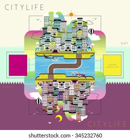 lovely city life landscape in flat style 