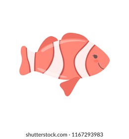 Lovely clown fish, cute sea creature character vector Illustration on a white background