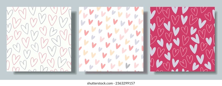 Lovely collection of patterns with hearts, hand-drawn style used for fabric, banner, cover, card, textile, print, background and decorative wallpaper