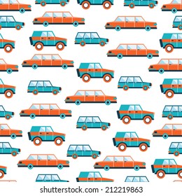 Lovely colorful cars seamless background pattern. Vector illustration