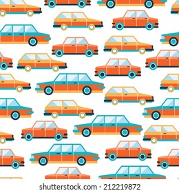 Lovely colorful cars seamless background pattern. Vector illustration