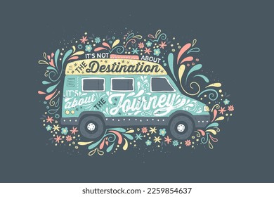 Lovely colorful hand drawn lettering in a campervan silhouette.Great for Vanlife textile, cup, poster, card, banners.