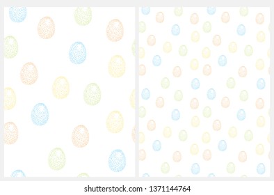 Lovely Colorful Seamless Vector Pattern With Abstract Doted Eggs Isolated on a White Background. Pastel Color Hand Drawn Easter Vector Decoration. 