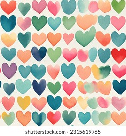 Lovely Colorful Tons of Hearts: Abstract Watercolor Seamless Pattern 
