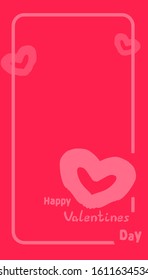 Lovely coral Happy Valentines Day insta stories lettering greeting card with hand drawn pink hearts and frame for 14 february holiday stock vector illustration 