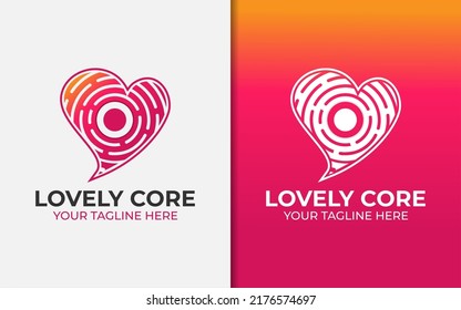 Lovely Core Logo Design. Abstract Heart Love Logo Design with Circle Core and Minimalist Style Concept.