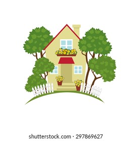 lovely country house among the trees and bushes