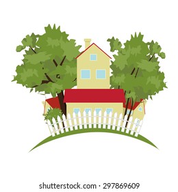 lovely country houses among the trees and bushes