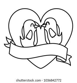 lovely couple birds inside heart ribbon decoration