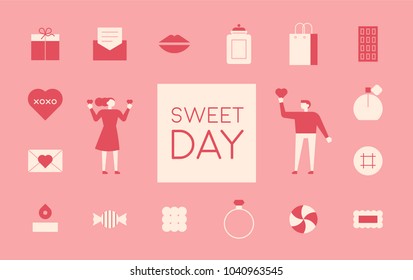 lovely couple character and romantic object. hand drawing style vector illustration flat design