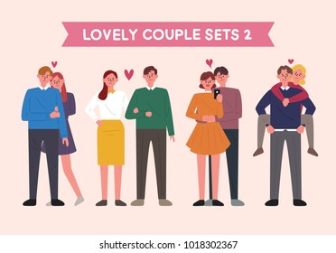 bonito conjunto de personajes de la pareja. diseño plano de ilustración vectorial de dibujo manual
