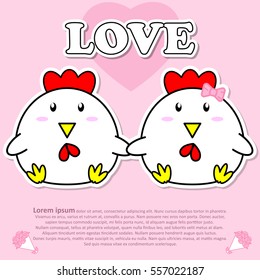 Lovely couple cute Cock hold the hands together on pink background in Valentine concept