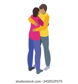 Lovely couple embrace icon isometric vector. Outdoor meeting. Happy persons