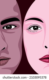 A Lovely Couple Faces in the darkness. Two Faces of Couple in Love. Valentine Love Connection Illustration Design
