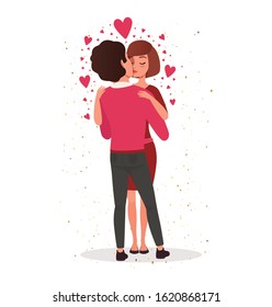 lovely couple girlfriend & boyfriend kissing. couple kissing romantic couple heart background valentine. valentine's day I love you kissing romance, vector character. female & male. man & woman.