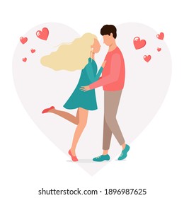 Lovely couple are hanging. Couple on Valentine's day. Man and woman are in love. Vector illustration.  