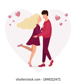 Lovely couple are hanging. Couple on Valentine's day. Man and woman are in love. Vector illustration.  