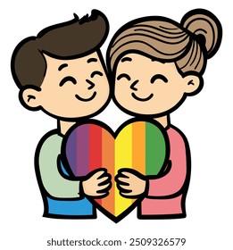 Lovely Couple Holding Heart LGBTQ. Flat Vector Illustration