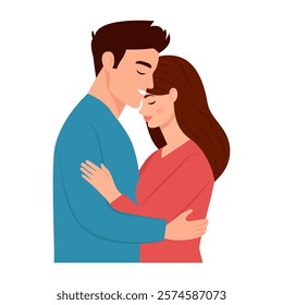 Lovely couple hugging each other. Man and woman together.  Romantic date, St. Valentine Day.Vector Illustration