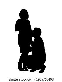 Lovely couple. Man kissing her pregnant wife silhouette. Vector illustration isolated on white background.