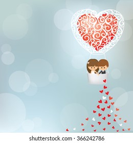 lovely couple on the heart shape hot air balloon