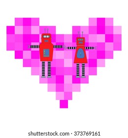 Lovely couple of robots. Vector illustration.