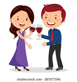 Lovely couple toasting with red wine. Vector illustration of lovely couple toast with red wine.