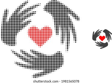 Lovely craft hands halftone dotted icon illustration. Halftone array contains circle dots. Vector illustration of lovely craft hands icon on a white background.