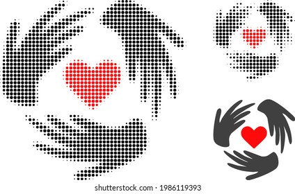 Lovely craft hands halftone dotted icon. Halftone pattern contains round pixels. Vector illustration of lovely craft hands icon on a white background.