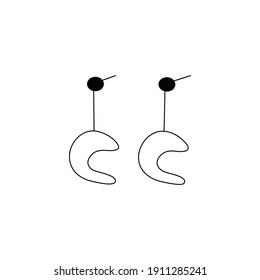 Lovely crescent-shaped stud earrings. Beautiful and elegant accessory. Black and white vector isolated illustration in doodle style