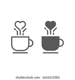 Lovely cup line and glyph icon, valentine and holiday, coffee sign, vector graphics, a linear pattern on a white background, eps 10