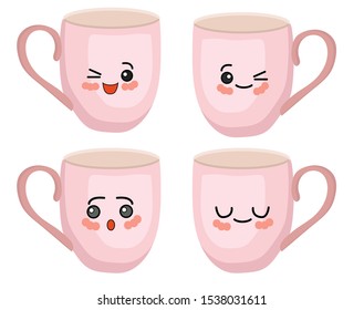 Lovely cups. Set of different emotions. Winter hot drink.