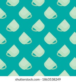 Lovely cups,seamless pattern on green background.