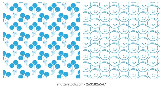 Lovely and Cute Blue Balloon accompanied by Cheerful Smiley Face Seamless Patterns for Celebrations