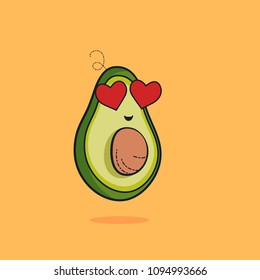Lovely Cute Cartoon Cartoon Fruit Vector Illustration. Avocado emoticon in love. Heart eyes. Cute flat design. Vegan concept