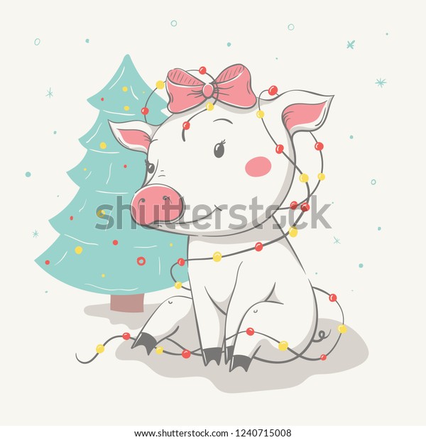 Lovely Cute Cheerful Piggy Tangled Garland Royalty Free