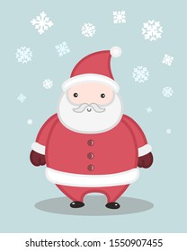 Lovely cute chibi kawaii flat design vector illustration of santa claus. Cheerful character. Marry Christmas. Greeting card. Christams poster.