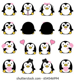 Lovely cute couple cartoon penguin collection set with variety character isolate vector icon