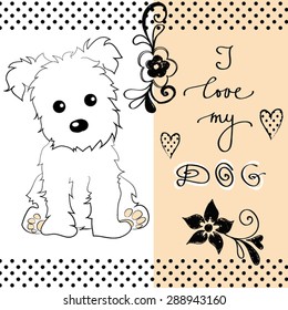 Lovely Cute Dog Doggy Puppy Pet Flowers Floral Polka Dot Pattern Black Best Friend Vector Illustration