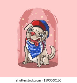 lovely cute dog pink background american bandana illustration