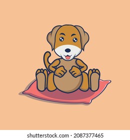 lovely and cute dog sitting on the pillow puppy mascot logo design illustrations