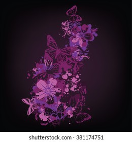 Lovely Cute flying vector Butterflies and flowers