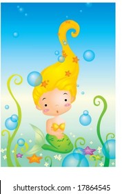 Lovely and Cute Kids Life - on a background of beautiful blue under water : vector illustration