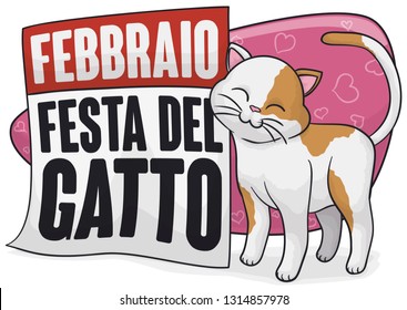 Lovely and cute kitty promoting Cat Day (written in Italian), rubbing in a reminder calendar to celebrate this special day in February.