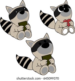 lovely cute little baby raccoon cartoon set in vector format very easy to edit 