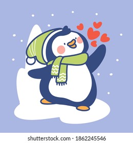 Lovely And Cute Little Penguin Says Hello 2 Doodle Illustration Premium Doodle