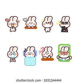 Lovely And Cute Little Rabbit Bunny Expression Doodle Sticker Set 1 Premium Vector